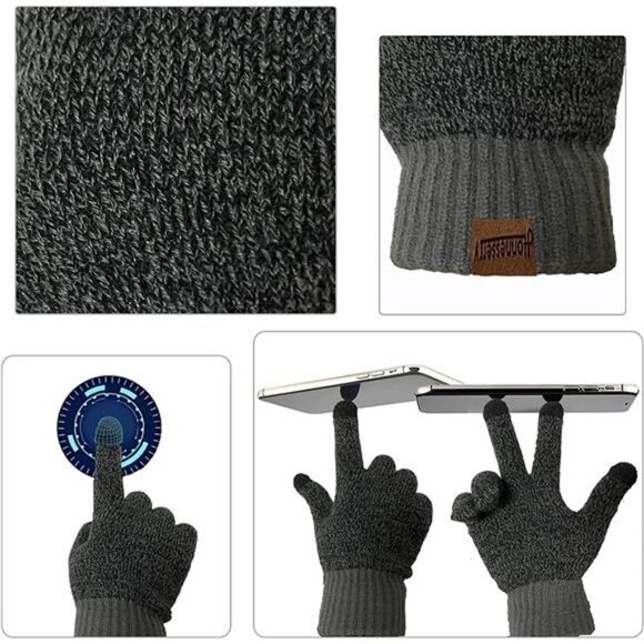 Winter Hats Scarf with Touchscreen Gloves and Beanie Hat Set with Fleece Lined - Picture 3 of 6